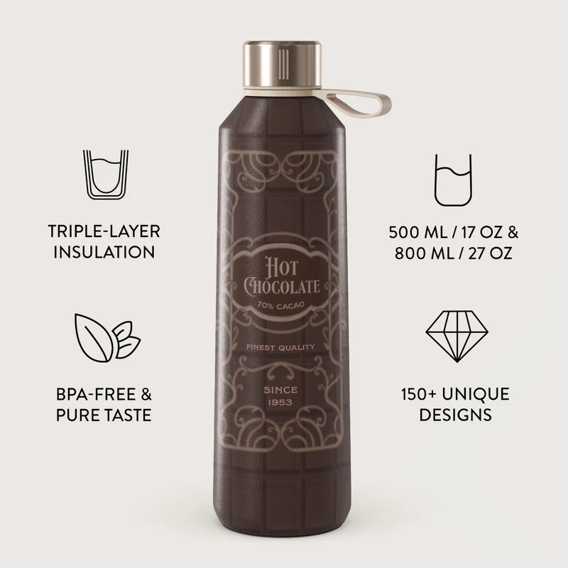 بورجا زجاجة مياه بورغا. حافظ على مشروباتك في درجة الحرارة المثالية وعلى أناقتك لا تشوبها شائبة، سواء في صالة الألعاب الرياضية أو المكتب أو في الهواء الطلق (شوكولاتة ساخنة) (500 مل)